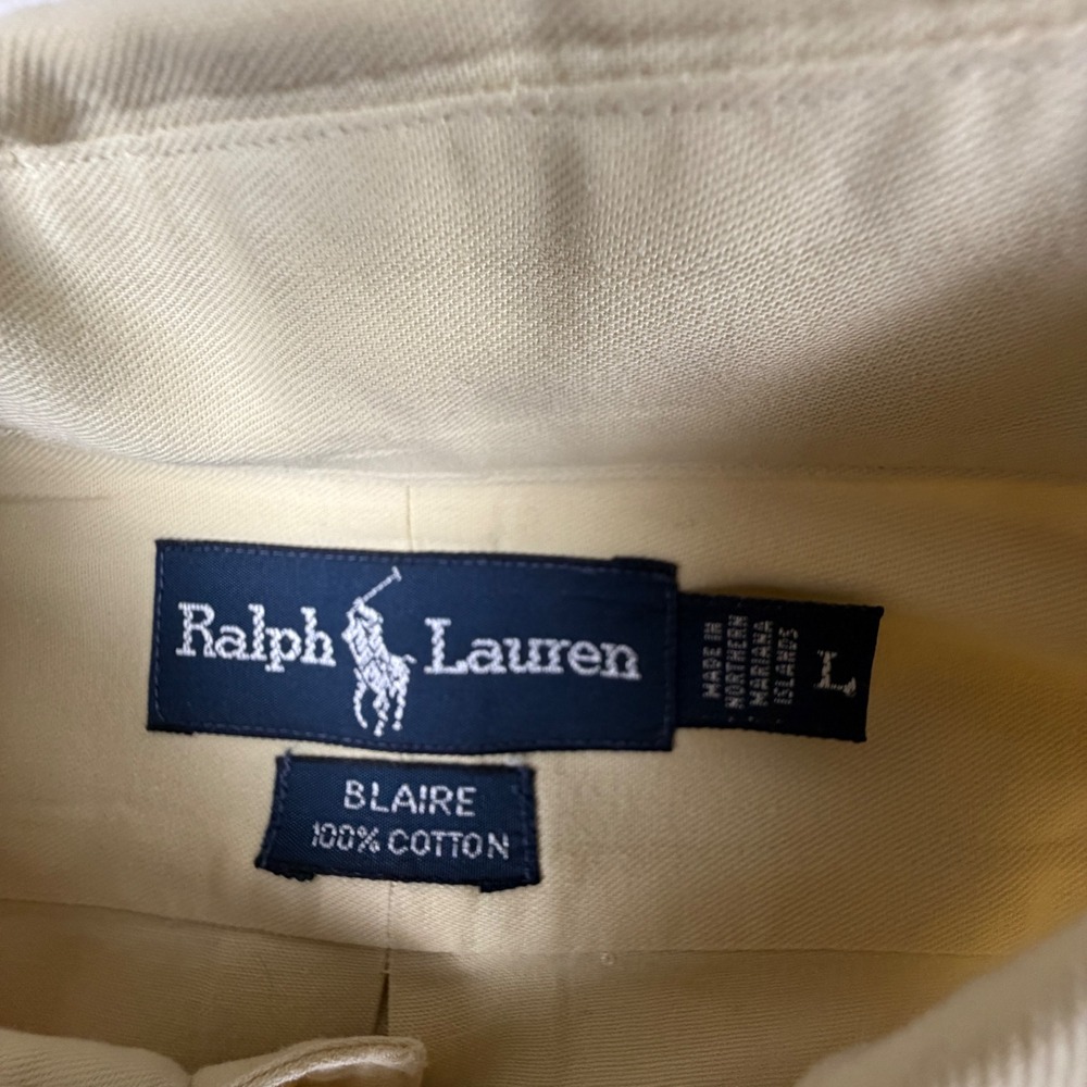 Ralph Lauren Blaire Mens Large Yellow Cotton Long Sleeve Button Down Shirt Pony - Picture 4 of 6
